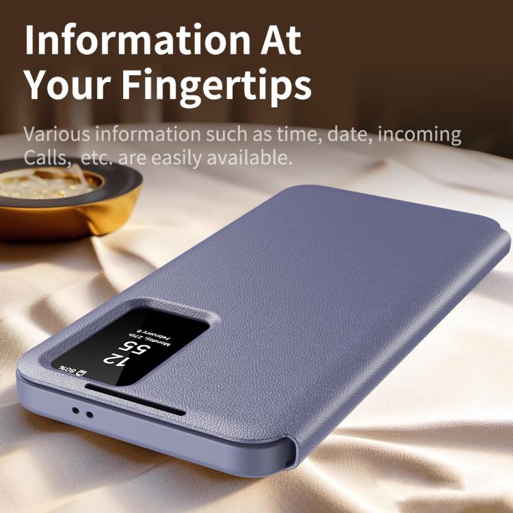 For Samsung Galaxy S22 5G Smart View Window Leather Phone Case with Card Slot(Purple) - Galaxy S22 5G Cases by buy2fix | Online Shopping UK | buy2fix