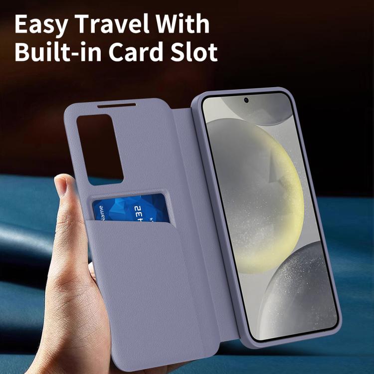 For Samsung Galaxy S22 5G Smart View Window Leather Phone Case with Card Slot(Purple) - Galaxy S22 5G Cases by buy2fix | Online Shopping UK | buy2fix