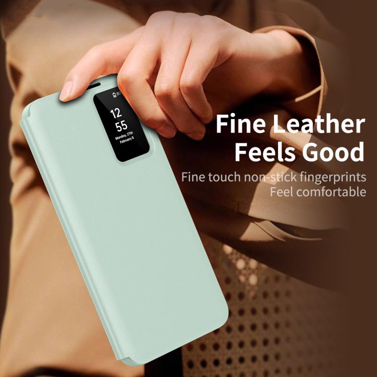For Samsung Galaxy S24 5G Smart View Window Leather Phone Case with Card Slot(Green) - Galaxy S24 5G Cases by buy2fix | Online Shopping UK | buy2fix