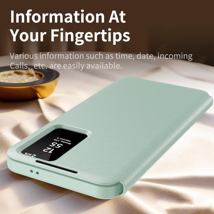 For Samsung Galaxy S24 5G Smart View Window Leather Phone Case with Card Slot(Green) - Galaxy S24 5G Cases by buy2fix | Online Shopping UK | buy2fix