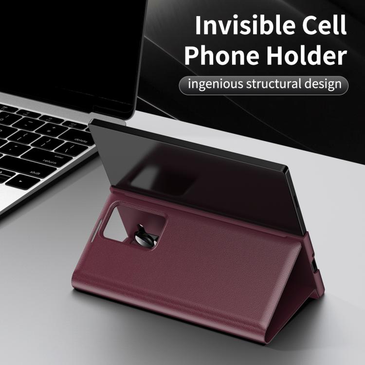 For Samsung Galaxy Z Fold5 5G Smart View Window Leather Phone Case with Card Slot(Red) - Galaxy Z Fold5 Cases by buy2fix | Online Shopping UK | buy2fix