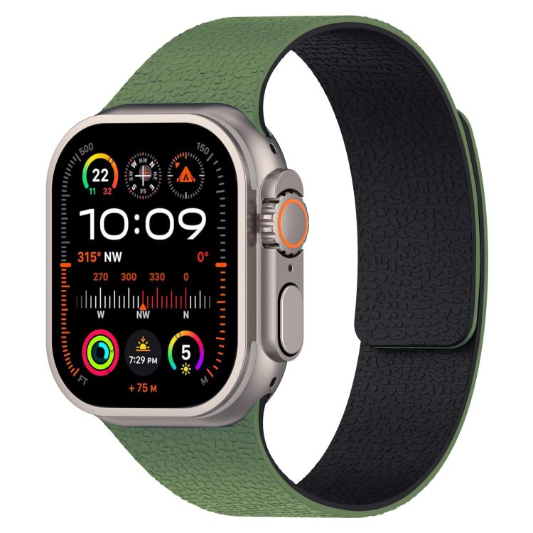 For Apple Watch 42mm / 41mm / 40mm / 38mm Litchi Texture Magnetic Silicone Watch Band(Green Black) - Watch Bands by buy2fix | Online Shopping UK | buy2fix