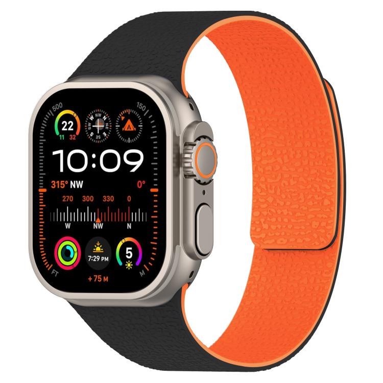 For Apple Watch 42mm / 41mm / 40mm / 38mm Litchi Texture Magnetic Silicone Watch Band(Black Orange) - Watch Bands by buy2fix | Online Shopping UK | buy2fix