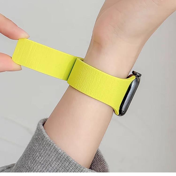 For Apple Watch 42mm / 41mm / 40mm / 38mm Litchi Texture Magnetic Silicone Watch Band(Fluorescent Green) - Watch Bands by buy2fix | Online Shopping UK | buy2fix
