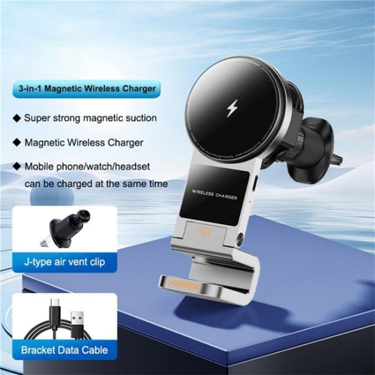 SD16 For Phone Watch Earphone Car Air Vent Phone Holder Magnetic 3 in 1 Wireless Charger(Grey) by buy2fix