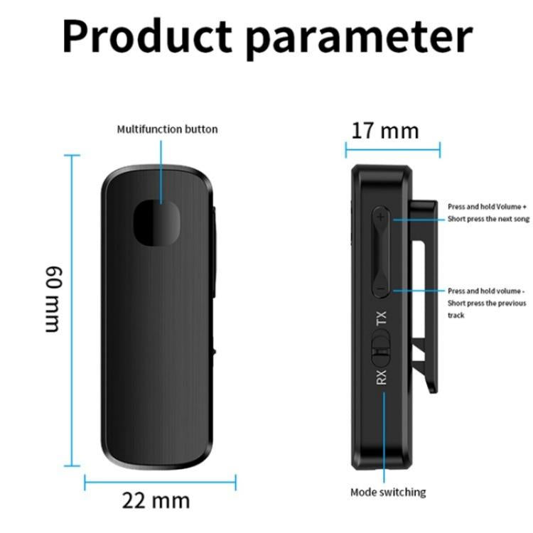 M18 Transmitter Receiver 2-in-1 Speaker Headphone Wireless Car Lapel Clip Bluetooth 5.4 Adapter by buy2fix