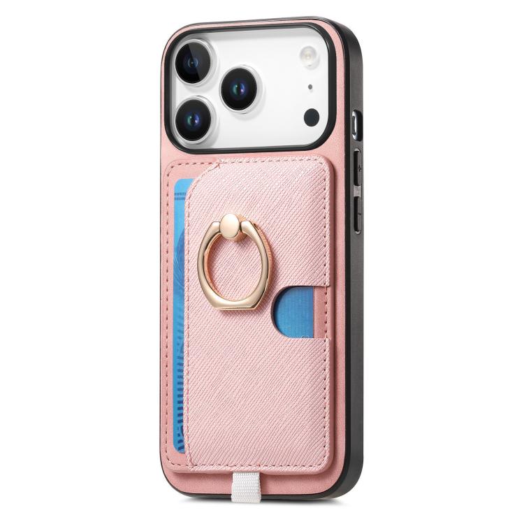 For iPhone 17 Pro Max Retro Cross Leather Ring Side Insert Card Bag MagSafe Phone Case(Pink) - iPhone 17 Pro Max Cases by buy2fix | Online Shopping UK | buy2fix