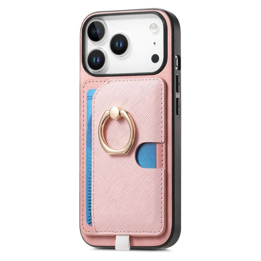 For iPhone 17 Pro Max Retro Cross Leather Ring Side Insert Card Bag MagSafe Phone Case(Pink) - iPhone 17 Pro Max Cases by buy2fix | Online Shopping UK | buy2fix