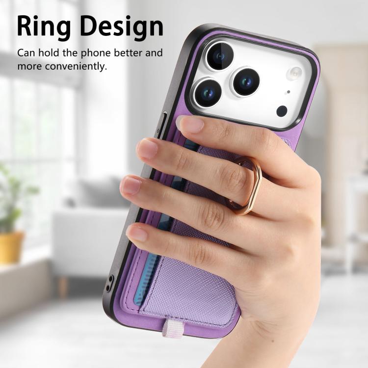 For iPhone 17 Pro Max Retro Cross Leather Ring Side Insert Card Bag MagSafe Phone Case(Purple) - iPhone 17 Pro Max Cases by buy2fix | Online Shopping UK | buy2fix