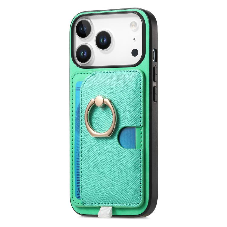 For iPhone 17 Pro Max Retro Cross Leather Ring Side Insert Card Bag MagSafe Phone Case(Green) - iPhone 17 Pro Max Cases by buy2fix | Online Shopping UK | buy2fix
