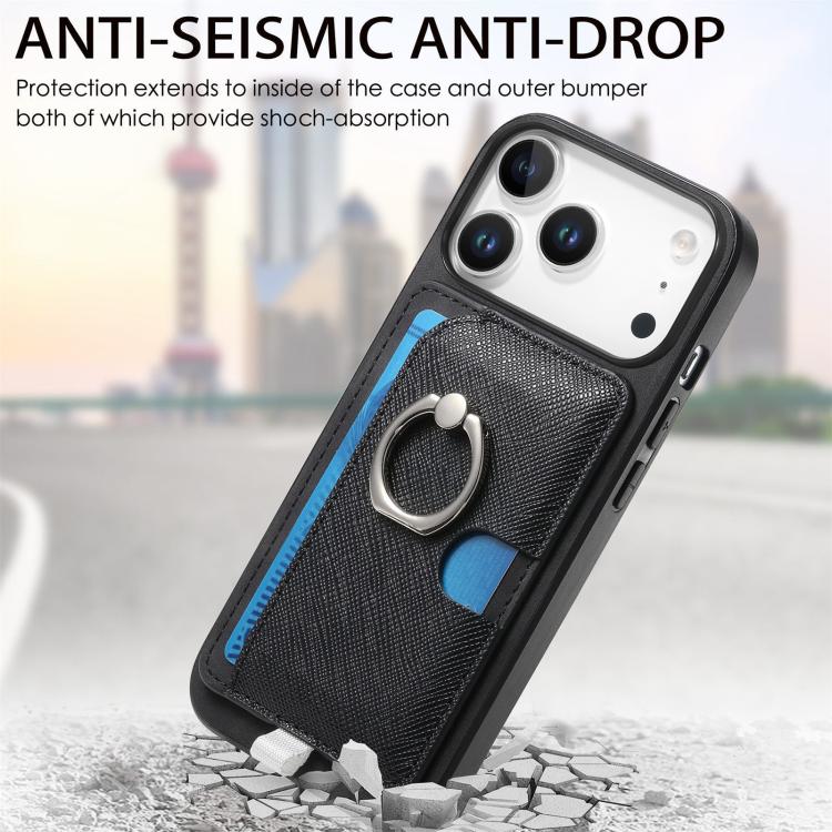 For iPhone 17 Pro Max Retro Cross Leather Ring Side Insert Card Bag MagSafe Phone Case(Black) - iPhone 17 Pro Max Cases by buy2fix | Online Shopping UK | buy2fix