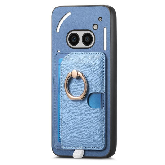 For Nothing CMF Phone 1 Retro Cross Leather Ring Side Insert Card Bag MagSafe Phone Case(Blue) - More Brand by buy2fix | Online Shopping UK | buy2fix