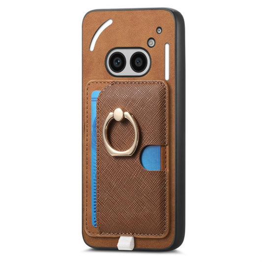 For Nothing CMF Phone 1 Retro Cross Leather Ring Side Insert Card Bag MagSafe Phone Case(Brown) - Nothing Cases by buy2fix | Online Shopping UK | buy2fix