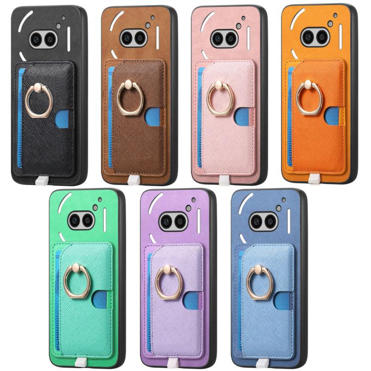 For Nothing CMF Phone 1 Retro Cross Leather Ring Side Insert Card Bag MagSafe Phone Case(Brown) - Nothing Cases by buy2fix | Online Shopping UK | buy2fix