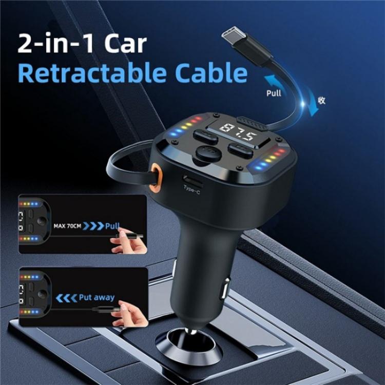 C69 PD 30W Fast Charger FM Transmitter Bluetooth Car Charger with Type-C Extendable Cable - Bluetooth Car Kits by buy2fix | Online Shopping UK | buy2fix