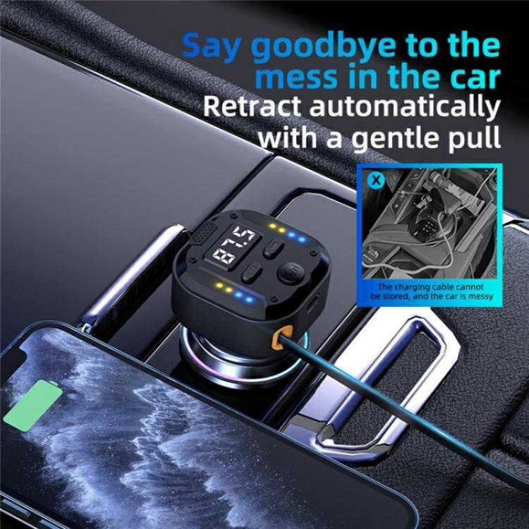 C69 PD 30W Fast Charger FM Transmitter Bluetooth Car Charger with Type-C Extendable Cable - Bluetooth Car Kits by buy2fix | Online Shopping UK | buy2fix