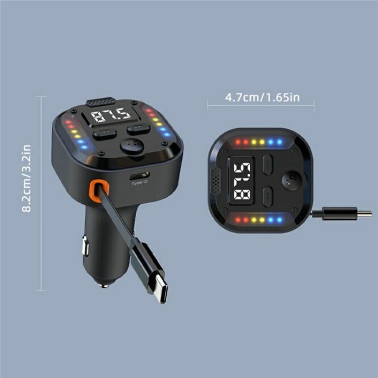 C69 PD 30W Fast Charger FM Transmitter Bluetooth Car Charger with Type-C Extendable Cable - Bluetooth Car Kits by buy2fix | Online Shopping UK | buy2fix