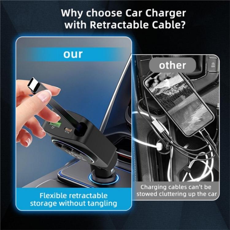 C76 Retractable Cable PD 30W Car Charger Cigarette Lighter Adapter Bluetooth FM Transmitter - Car Charger by buy2fix | Online Shopping UK | buy2fix