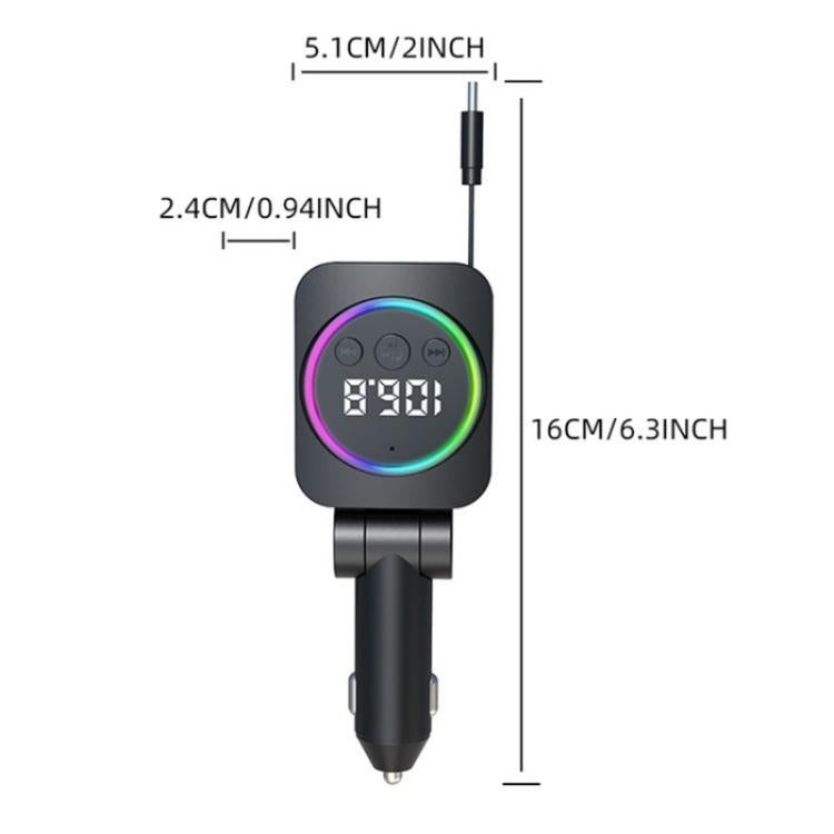 C76 Retractable Cable PD 30W Car Charger Cigarette Lighter Adapter Bluetooth FM Transmitter - Car Charger by buy2fix | Online Shopping UK | buy2fix