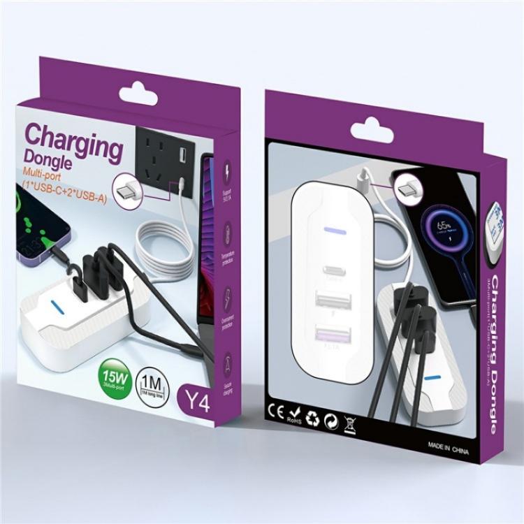 Y4 Car Rear Seat Multi Port Power Expander Type C + Dual USB Fast Charger with Extension Cable - Car Charger by buy2fix | Online Shopping UK | buy2fix