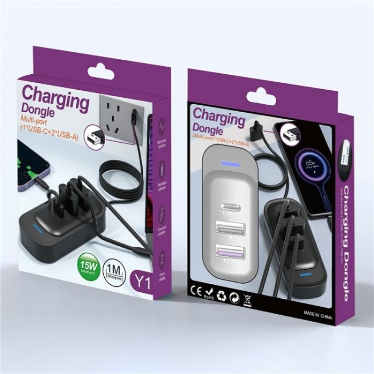 Y1 Type-C and Dual USB Car Rear Seat Charger Fast Charging Adapter with 1m Extension Cable - Car Charger by buy2fix | Online Shopping UK | buy2fix