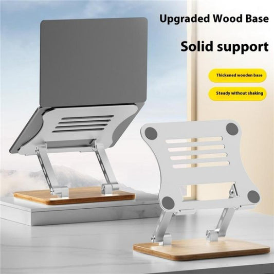 J32 Foldable Wood Base Desktop Metal Phone Holder Adjustable Laptop Stand(Grey) - Laptop Stand by buy2fix | Online Shopping UK | buy2fix