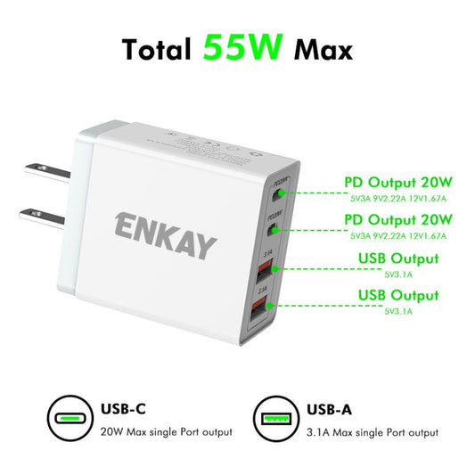 ENKAY FC-002 55W Dual USB-A Dual USB-C / Type-C Four Ports Quick Charger(UK Plug) - USB Charger by ENKAY | Online Shopping UK | buy2fix