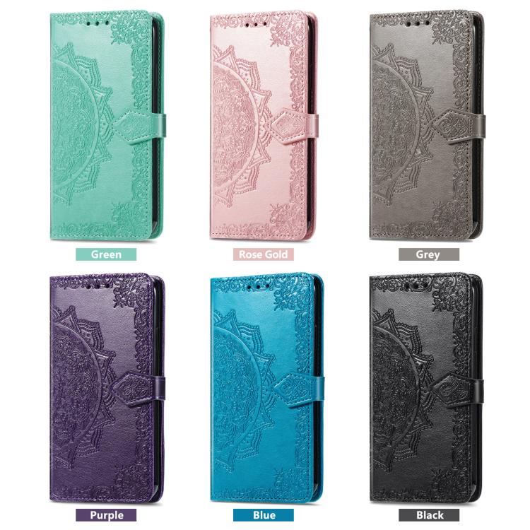 For iPhone 16e Mandala Flower Embossed Leather Phone Case(Purple) - iPhone 16e Cases by buy2fix | Online Shopping UK | buy2fix