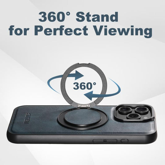 For iPhone 16 Pro Suteni G3 Oil Wax 360 Rotation Holder MagSafe Back Phone Case(Black) - iPhone 16 Pro Cases by Suteni | Online Shopping UK | buy2fix