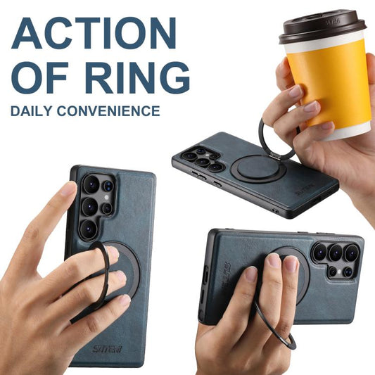 For Samsung Galaxy S25 Ultra 5G Suteni G3 Oil Wax 360 Rotation Holder MagSafe Back Phone Case(Blue) - Galaxy S25 Ultra 5G Cases by Suteni | Online Shopping UK | buy2fix