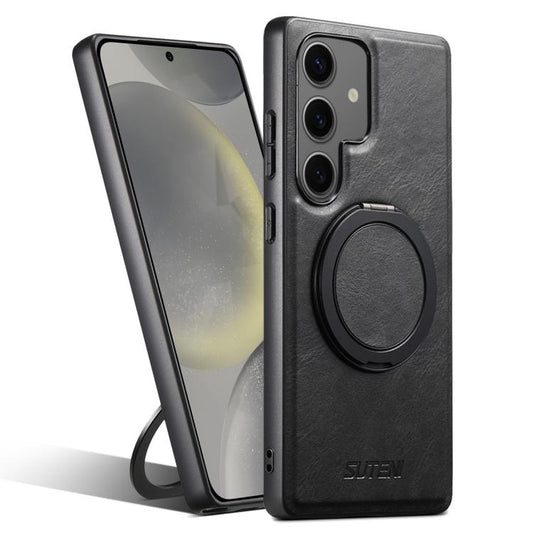 For Samsung Galaxy S24 5G Suteni G3 Oil Wax 360 Rotation Holder MagSafe Back Phone Case(Black) - Galaxy S24 5G Cases by Suteni | Online Shopping UK | buy2fix