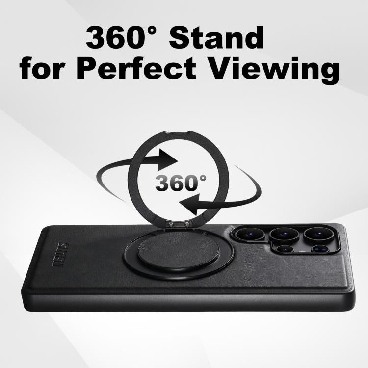 For Samsung Galaxy S24 5G Suteni G3 Oil Wax 360 Rotation Holder MagSafe Back Phone Case(Black) - Galaxy S24 5G Cases by Suteni | Online Shopping UK | buy2fix