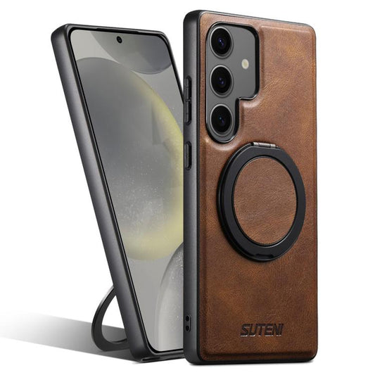 For Samsung Galaxy S24 5G Suteni G3 Oil Wax 360 Rotation Holder MagSafe Back Phone Case(Brown) - Galaxy S24 5G Cases by Suteni | Online Shopping UK | buy2fix
