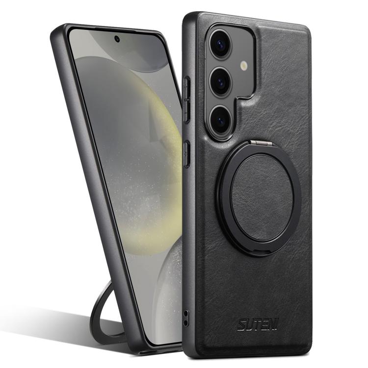 For Samsung Galaxy S24+ 5G Suteni G3 Oil Wax 360 Rotation Holder MagSafe Back Phone Case(Black) - Galaxy S24+ 5G Cases by Suteni | Online Shopping UK | buy2fix