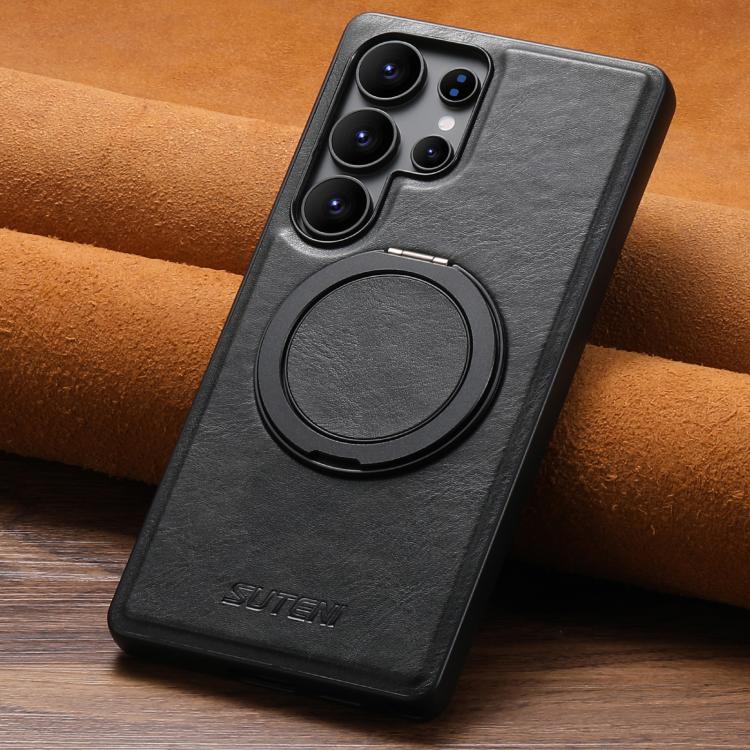 For Samsung Galaxy S24+ 5G Suteni G3 Oil Wax 360 Rotation Holder MagSafe Back Phone Case(Black) - Galaxy S24+ 5G Cases by Suteni | Online Shopping UK | buy2fix