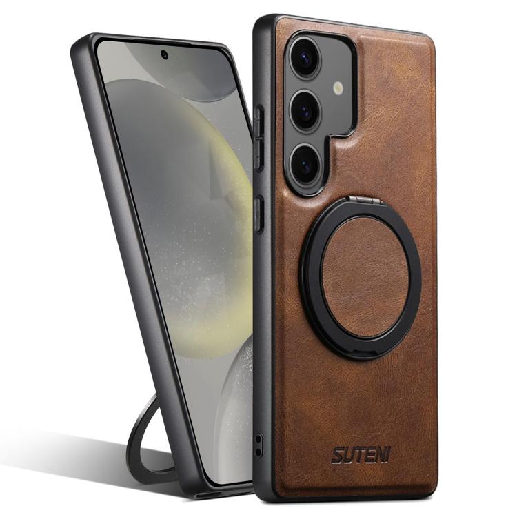For Samsung Galaxy S24+ 5G Suteni G3 Oil Wax 360 Rotation Holder MagSafe Back Phone Case(Brown) - Galaxy S24+ 5G Cases by Suteni | Online Shopping UK | buy2fix