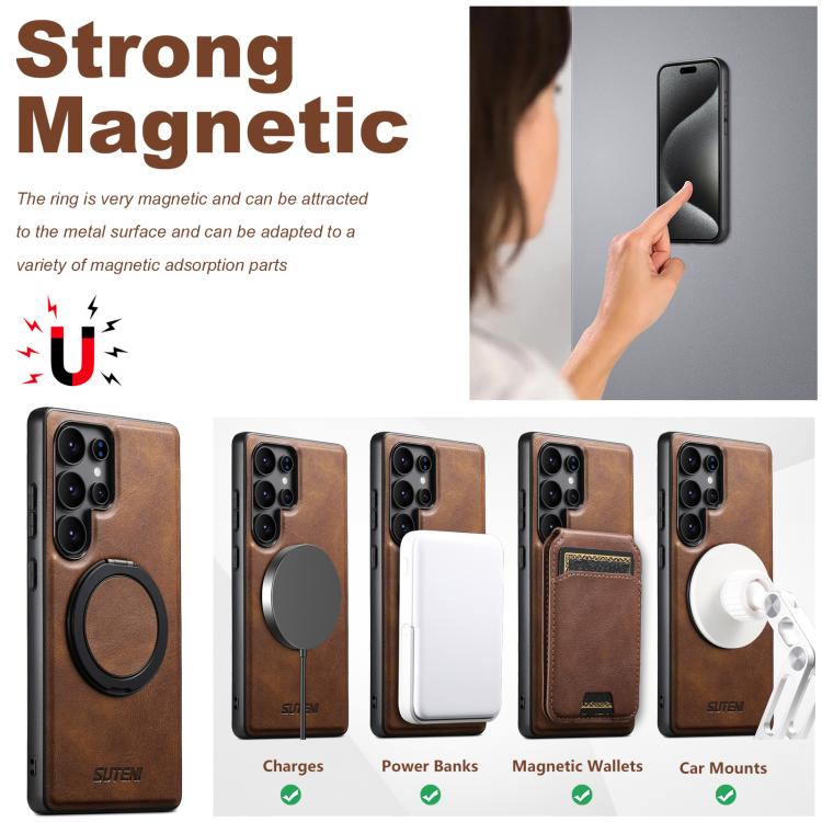 For Samsung Galaxy S24+ 5G Suteni G3 Oil Wax 360 Rotation Holder MagSafe Back Phone Case(Brown) - Galaxy S24+ 5G Cases by Suteni | Online Shopping UK | buy2fix