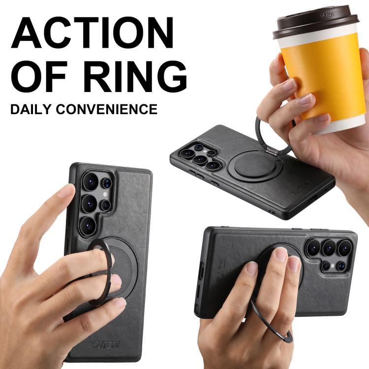 For Samsung Galaxy S22 5G Suteni G3 Oil Wax 360 Rotation Holder MagSafe Back Phone Case(Black) - Galaxy S22 5G Cases by Suteni | Online Shopping UK | buy2fix