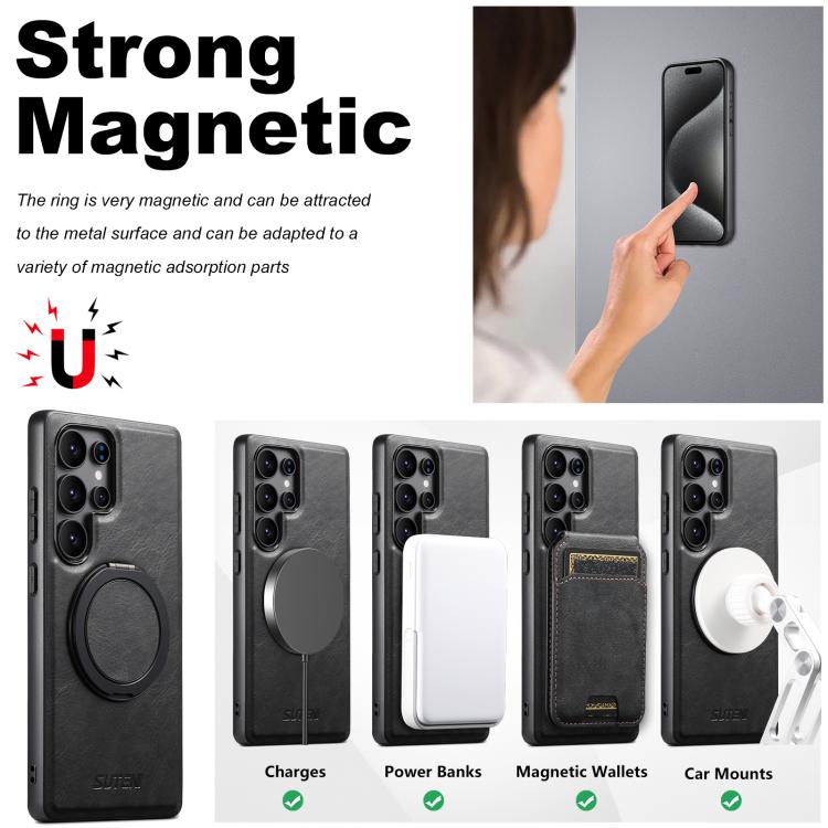 For Samsung Galaxy S22 5G Suteni G3 Oil Wax 360 Rotation Holder MagSafe Back Phone Case(Black) - Galaxy S22 5G Cases by Suteni | Online Shopping UK | buy2fix