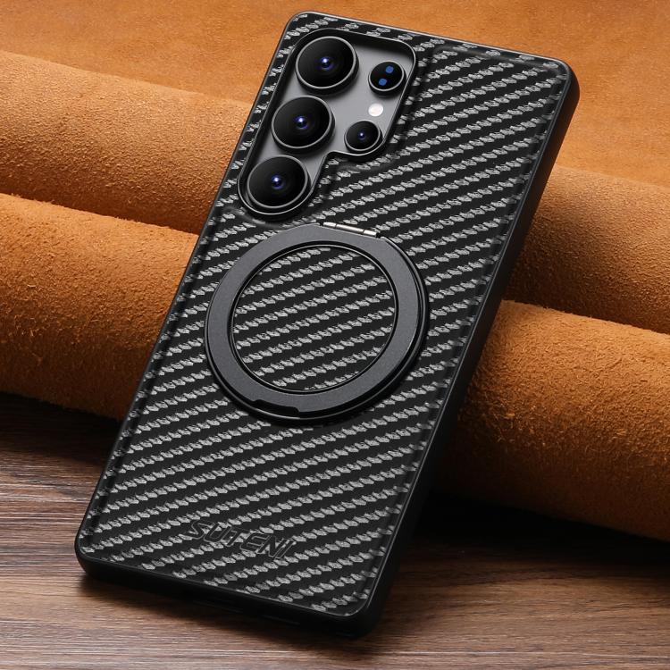 For Samsung Galaxy S22 5G Suteni G3 Carbon Fiber Leather 360 Rotation Holder MagSafe Phone Case(Black) - Galaxy S22 5G Cases by Suteni | Online Shopping UK | buy2fix