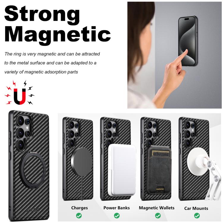 For Samsung Galaxy S22 5G Suteni G3 Carbon Fiber Leather 360 Rotation Holder MagSafe Phone Case(Black) - Galaxy S22 5G Cases by Suteni | Online Shopping UK | buy2fix