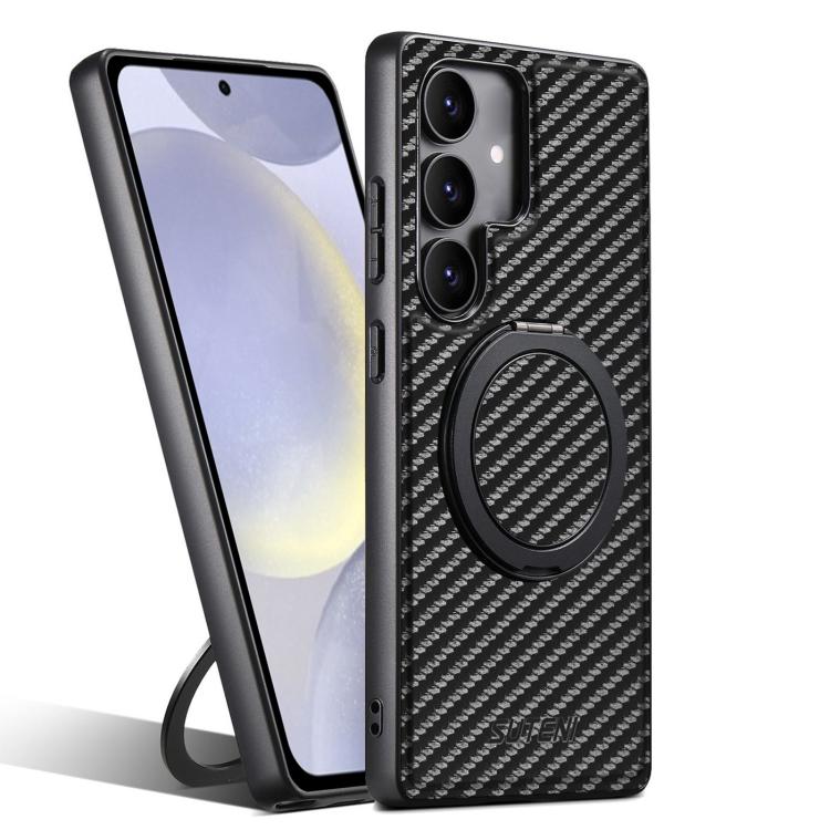 For Samsung Galaxy S24 5G Suteni G3 Carbon Fiber Leather 360 Rotation Holder MagSafe Phone Case(Black) - Galaxy S24 5G Cases by Suteni | Online Shopping UK | buy2fix
