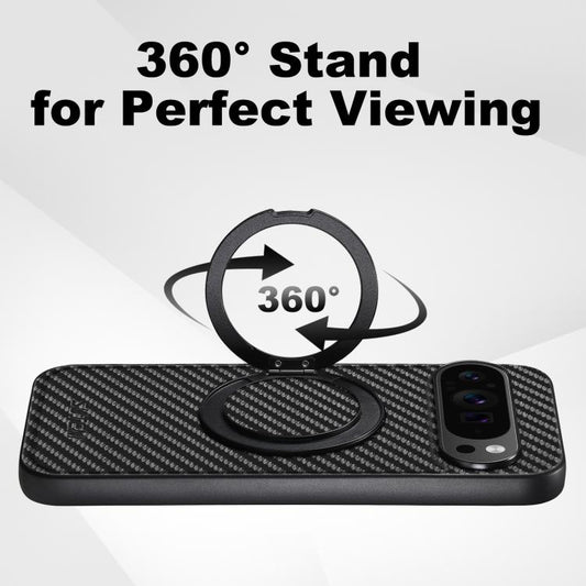 For Google Pixel 10 Pro XL Suteni G3 Carbon Fiber Leather 360 Rotation Holder MagSafe Phone Case(Black) - Google Cases by Suteni | Online Shopping UK | buy2fix