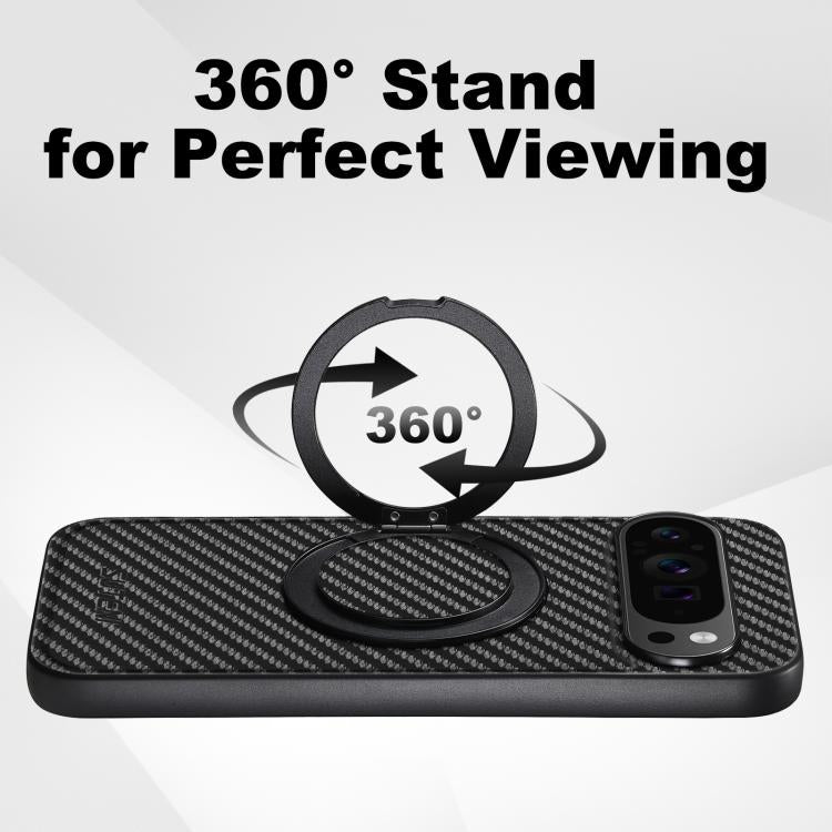 For Google Pixel 10 Pro Suteni G3 Carbon Fiber Leather 360 Rotation Holder MagSafe Phone Case(Black) - Google Cases by Suteni | Online Shopping UK | buy2fix