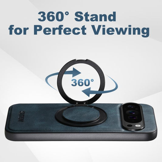 For Google Pixel 10 Pro Suteni G3 Oil Wax 360 Rotation Holder MagSafe Back Phone Case(Blue) - Google Cases by Suteni | Online Shopping UK | buy2fix