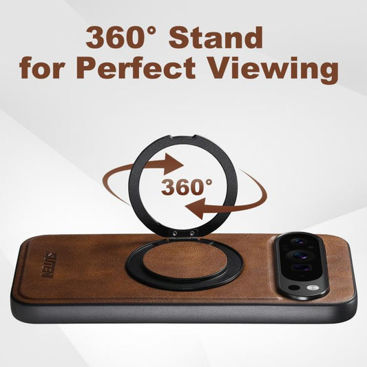 For Google Pixel 10 Suteni G3 Oil Wax 360 Rotation Holder MagSafe Back Phone Case(Brown) - Google Cases by Suteni | Online Shopping UK | buy2fix