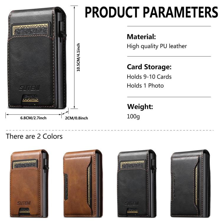 Suteni Oil Waxy Keys Automatically Pop Up Card Wallet Case(Black) - Adhesive Card Holders by Suteni | Online Shopping UK | buy2fix