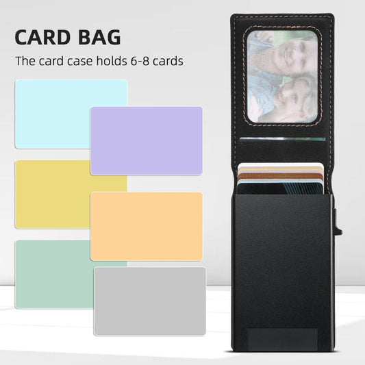 Suteni Litchi Texture Magnetic Key Press Automatically Pop Up Card Box(Black) - Adhesive Card Holders by Suteni | Online Shopping UK | buy2fix