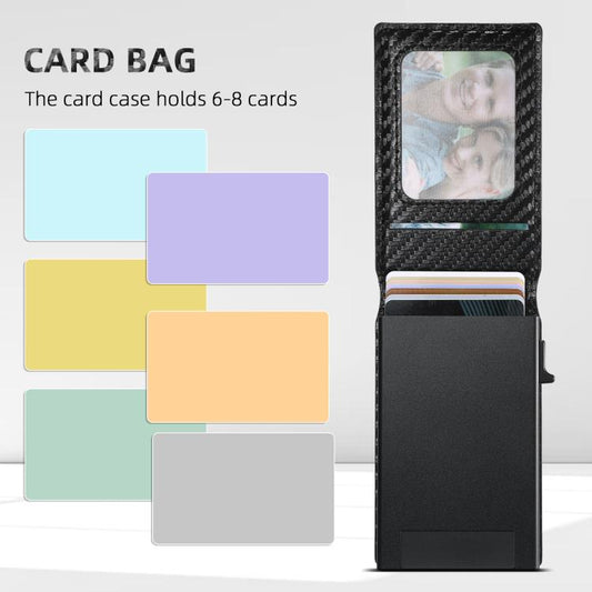 Suteni Carbon Fiber Magnetic Key Press Automatically Pop Up Card Box(Black) - Adhesive Card Holders by Suteni | Online Shopping UK | buy2fix