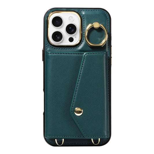 For iPhone 16 Pro Max Diagonal Crossbody Ring Organ Wallet Leather Back Phone Case(Dark Green) - iPhone 16 Pro Max Cases by buy2fix | Online Shopping UK | buy2fix